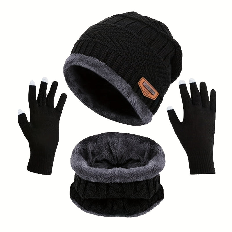 3pcs Winter Knit Beanie Scarf Gloves Set for Men Women