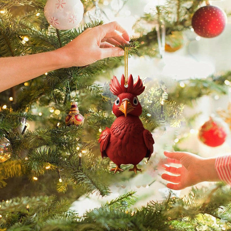 Rooster Christmas Tree Pendants Acrylic Hanging Ornament