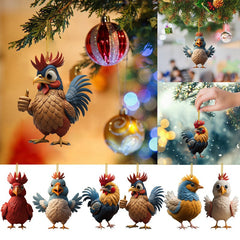 Rooster Christmas Tree Pendants Acrylic Hanging Ornament