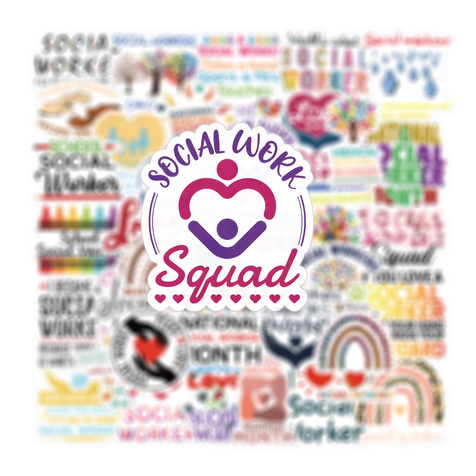 61pcs Cartoon Social Work Stickers Waterproof Vinyl Stickers For Laptop Bumper