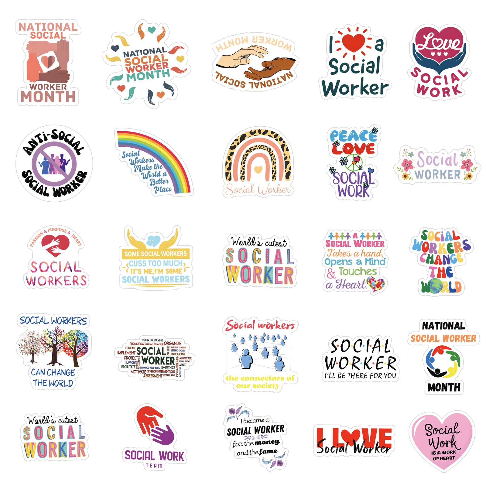 61pcs Cartoon Social Work Stickers Waterproof Vinyl Stickers For Laptop Bumper