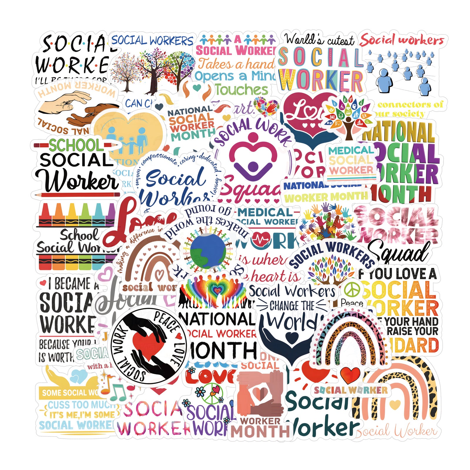 61pcs Cartoon Social Work Stickers Waterproof Vinyl Stickers For Laptop Bumper