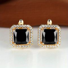 Square Green Zircon Stud Earrings Golden Bride Wedding Jewelry