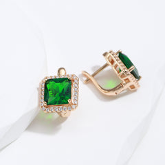 Square Green Zircon Stud Earrings Golden Bride Wedding Jewelry