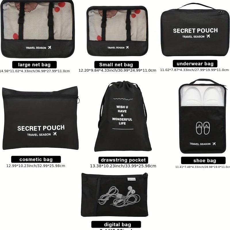 7 Pcs Travel Luggage Packing Cubes Clothes Organizers Set with Toiletry Bag