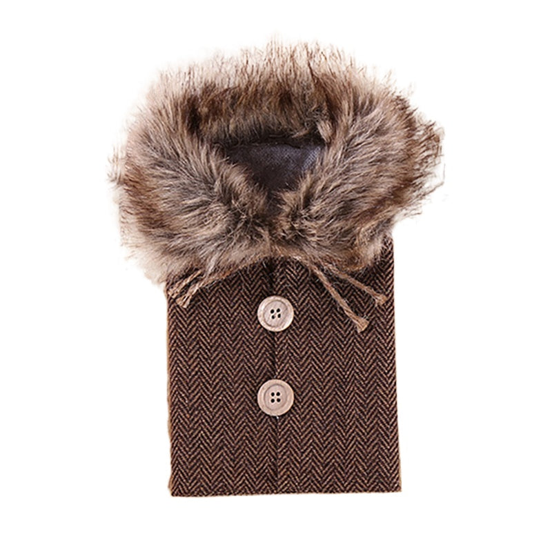 Faux Fur Collar Button Coat Wine Bottle Covers Christmas Decoration
