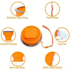 Portable Silicone Water Cup with Lid for Camping