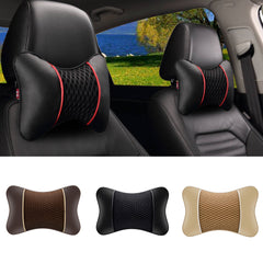 1pc PU Leather Knitted Car Pillows Headrest Neck Rest Cushion Support