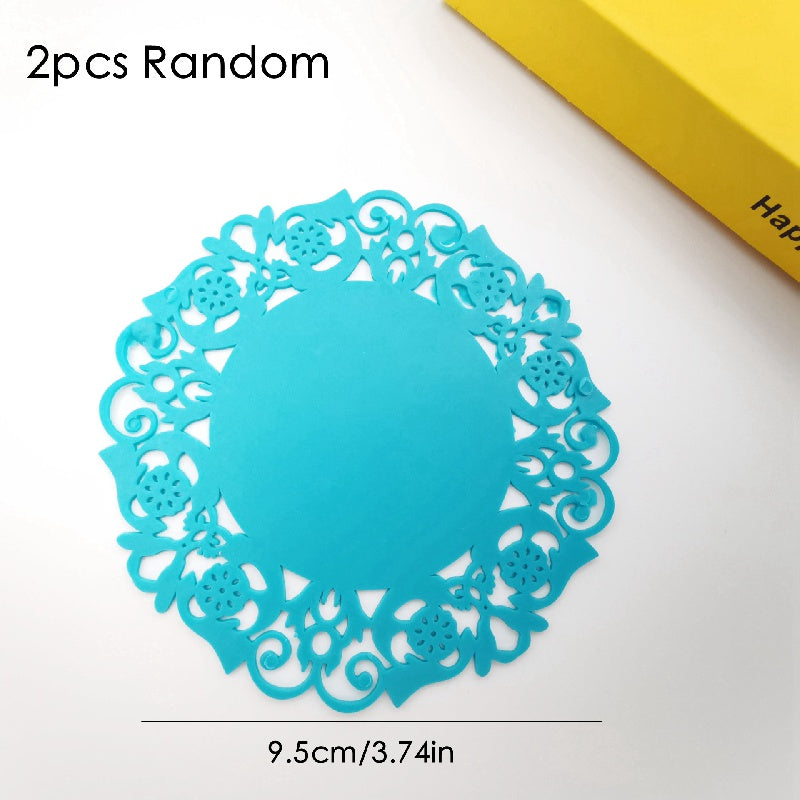 2pcs Silicone Placemats Mesh Round Table Pads Solid Decoration Mat