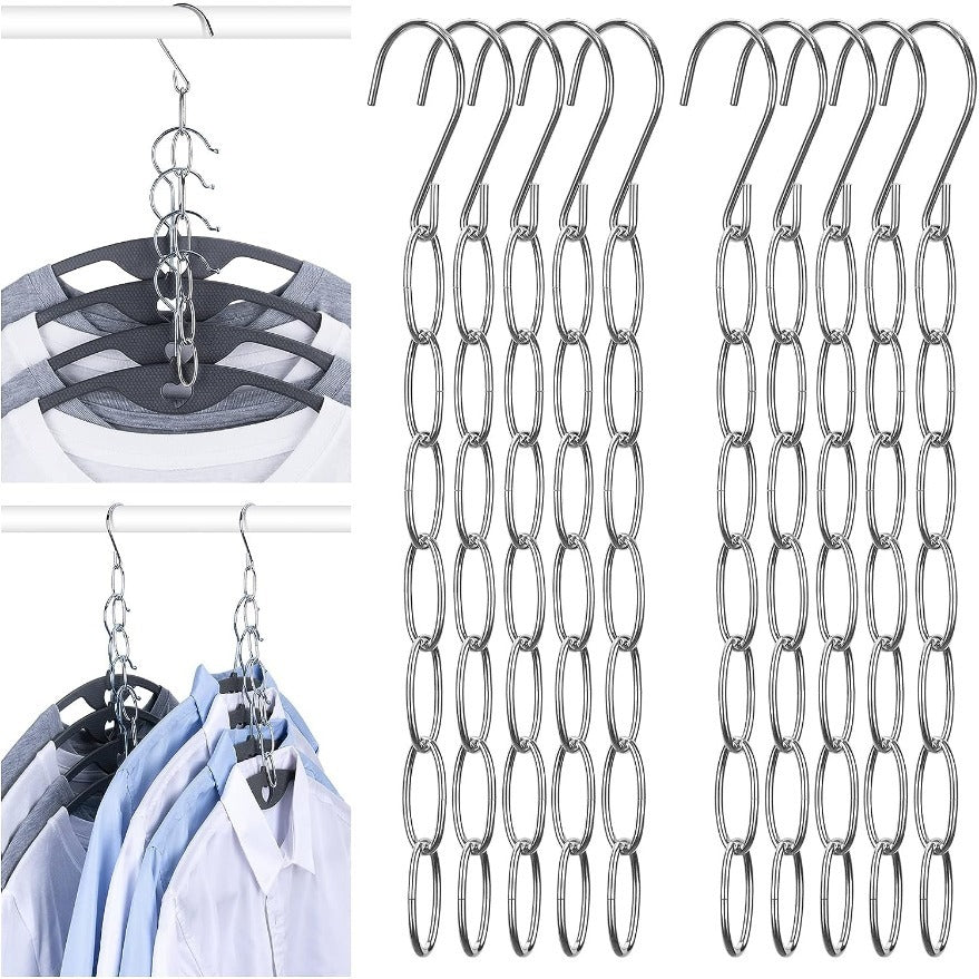 10pcs Metal Chain Clothes Hanger Organizer Foldable Space Saver
