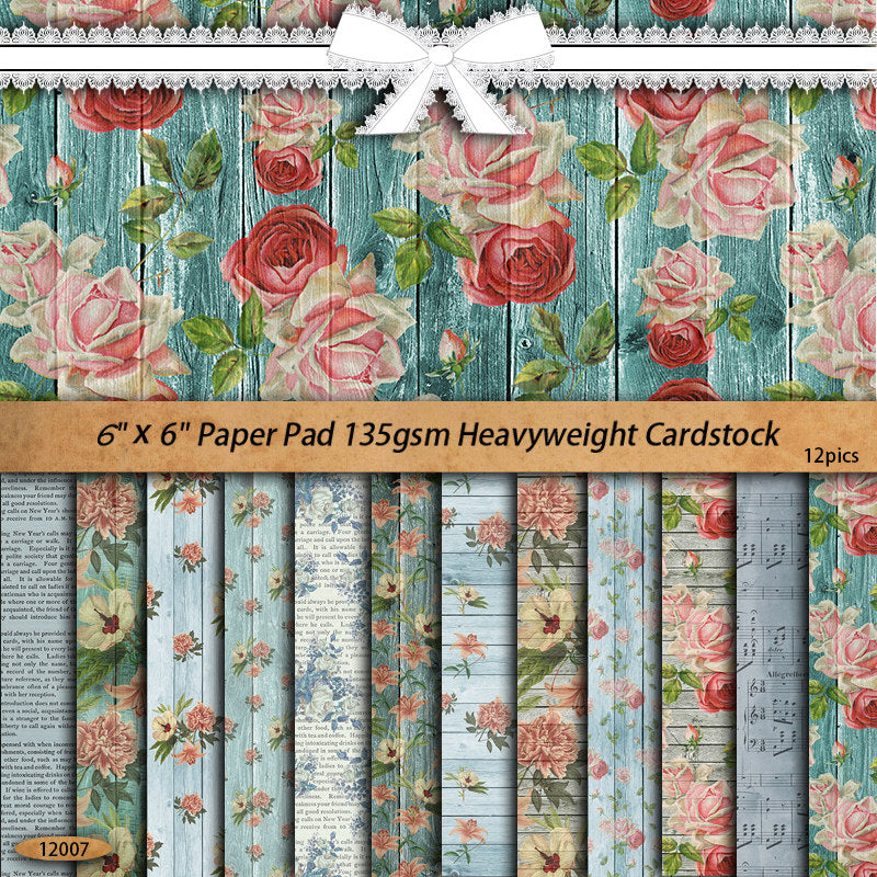 12pcs Large Size Paper Retro Wood Grain Flowers Journal For DIY Gift