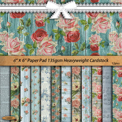 12pcs Large Size Paper Retro Wood Grain Flowers Journal For DIY Gift
