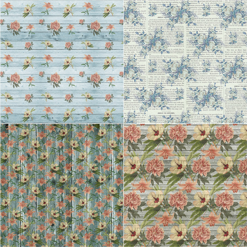 12pcs Large Size Paper Retro Wood Grain Flowers Journal For DIY Gift