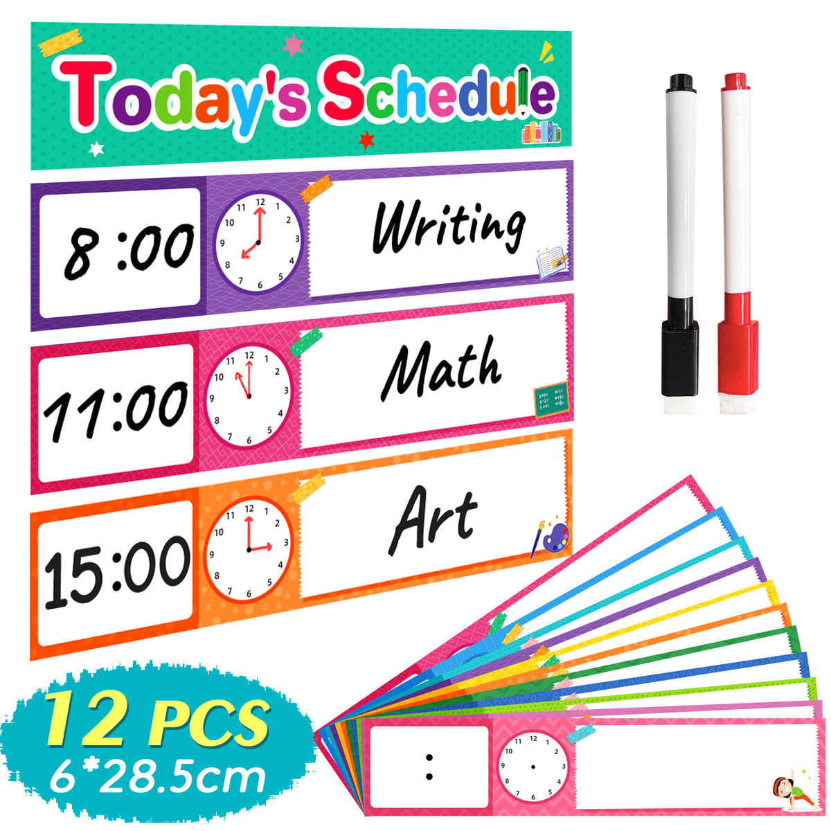 12 Pcs Schedule Cards Erasable Pen Kids Schedule Chart School Supplies