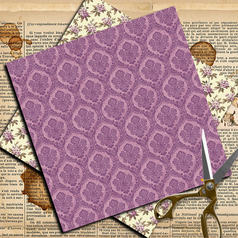8 Sheets Large Size Purple Material Paper Retro Journal Decoration Diy Tools