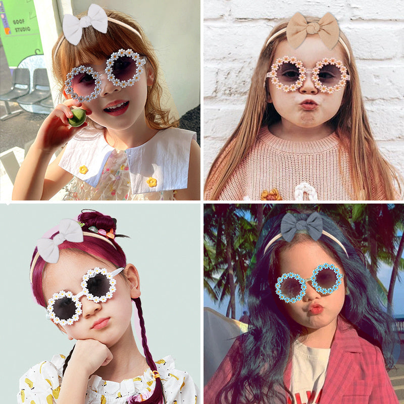 Kids Bowknot Hairband & Flower Sunglasses Set