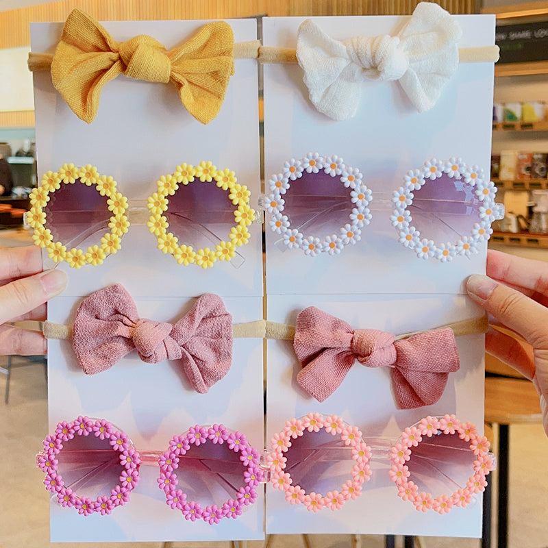 Kids Bowknot Hairband & Flower Sunglasses Set