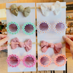Kids Bowknot Hairband & Flower Sunglasses Set