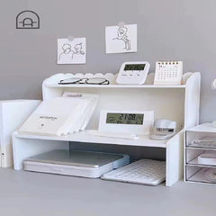 Double Height Desk Shelf for Dormitory Office - Books and Stationery Organizer