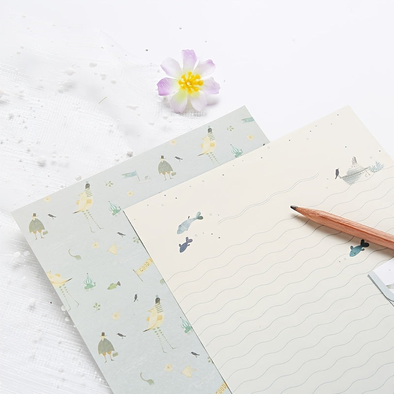 9pcs Stationery Set: 6 Letter Writing Sheets & 3 Matching Envelopes