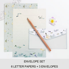 9pcs Stationery Set: 6 Letter Writing Sheets & 3 Matching Envelopes