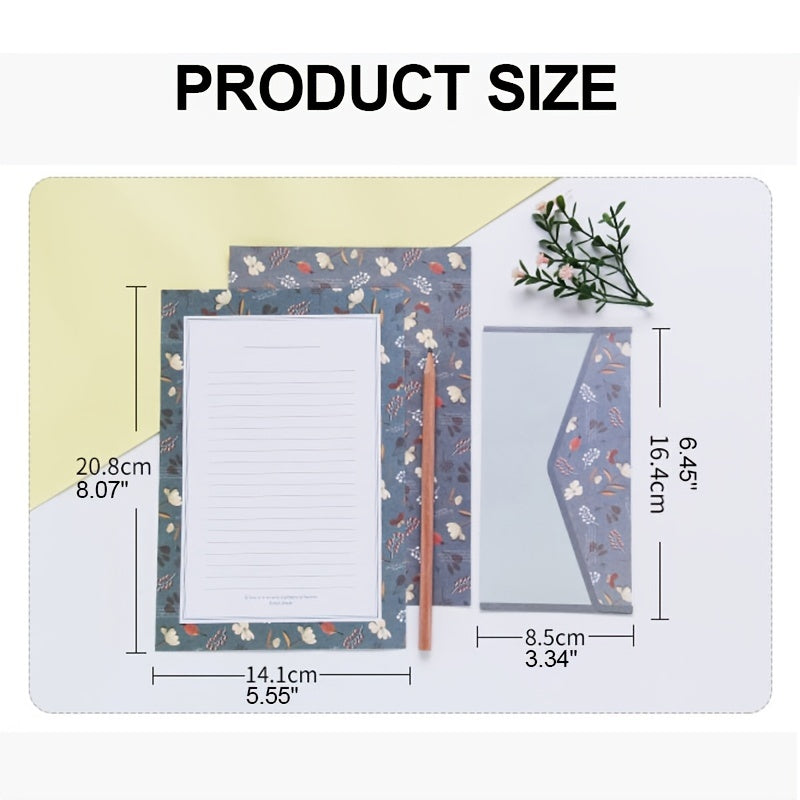 9pcs Stationery Set: 6 Letter Writing Sheets & 3 Matching Envelopes