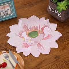 Lotus Pattern Round Polyester Table Mat Heat Insulation Non slip Pad