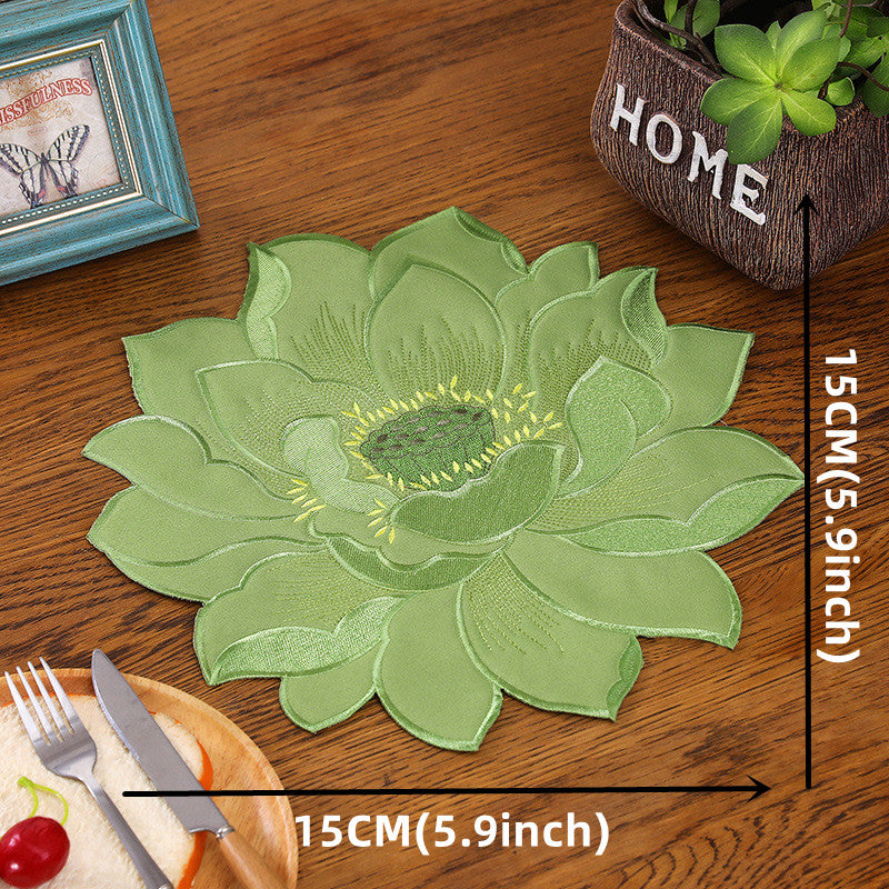 Lotus Pattern Round Polyester Table Mat Heat Insulation Non slip Pad