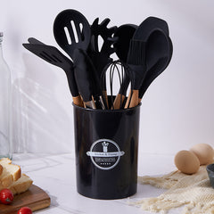12pcs Silicone Cooking Utensils Set Non-stick Wooden Kitchen Spoons Spatu
