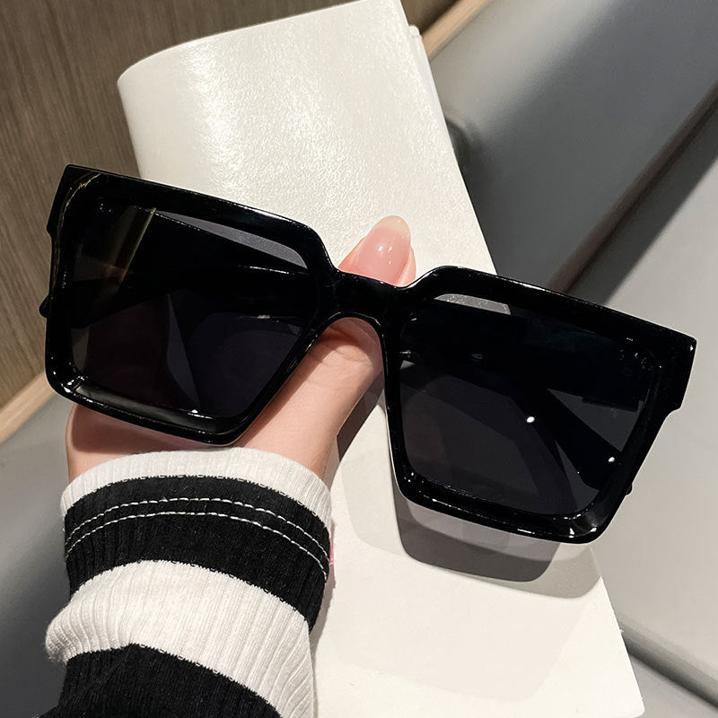 Large Square Frame Sunglasses with Anti-stress Glasses Case