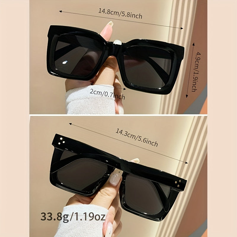 Large Square Frame Sunglasses with Anti-stress Glasses Case