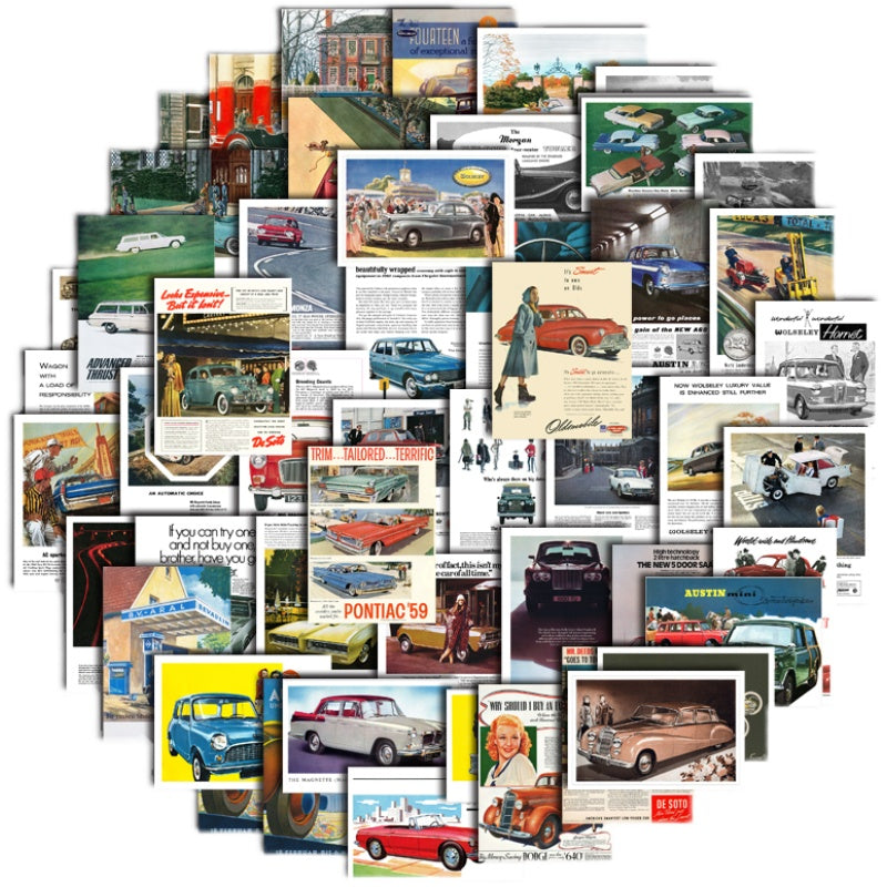 50pcs Retro Car Poster Stickers Waterproof Vinyl Stickers