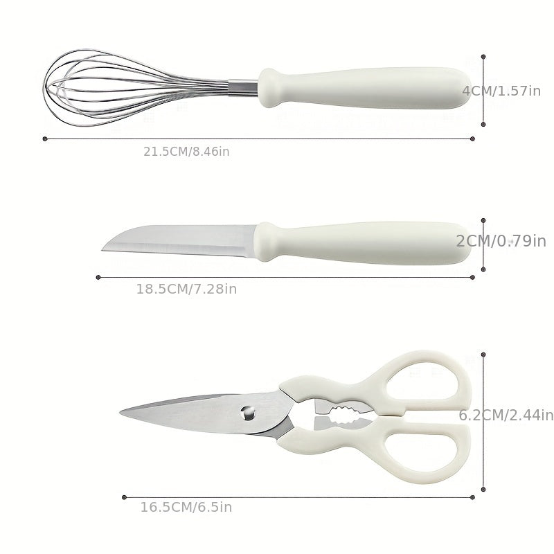 6pcs Kitchen Gadgets Set Stainless Steel Scissors Peeler Bottle Opener Whisk
