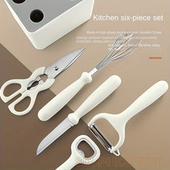 6pcs Kitchen Gadgets Set Stainless Steel Scissors Peeler Bottle Opener Whisk