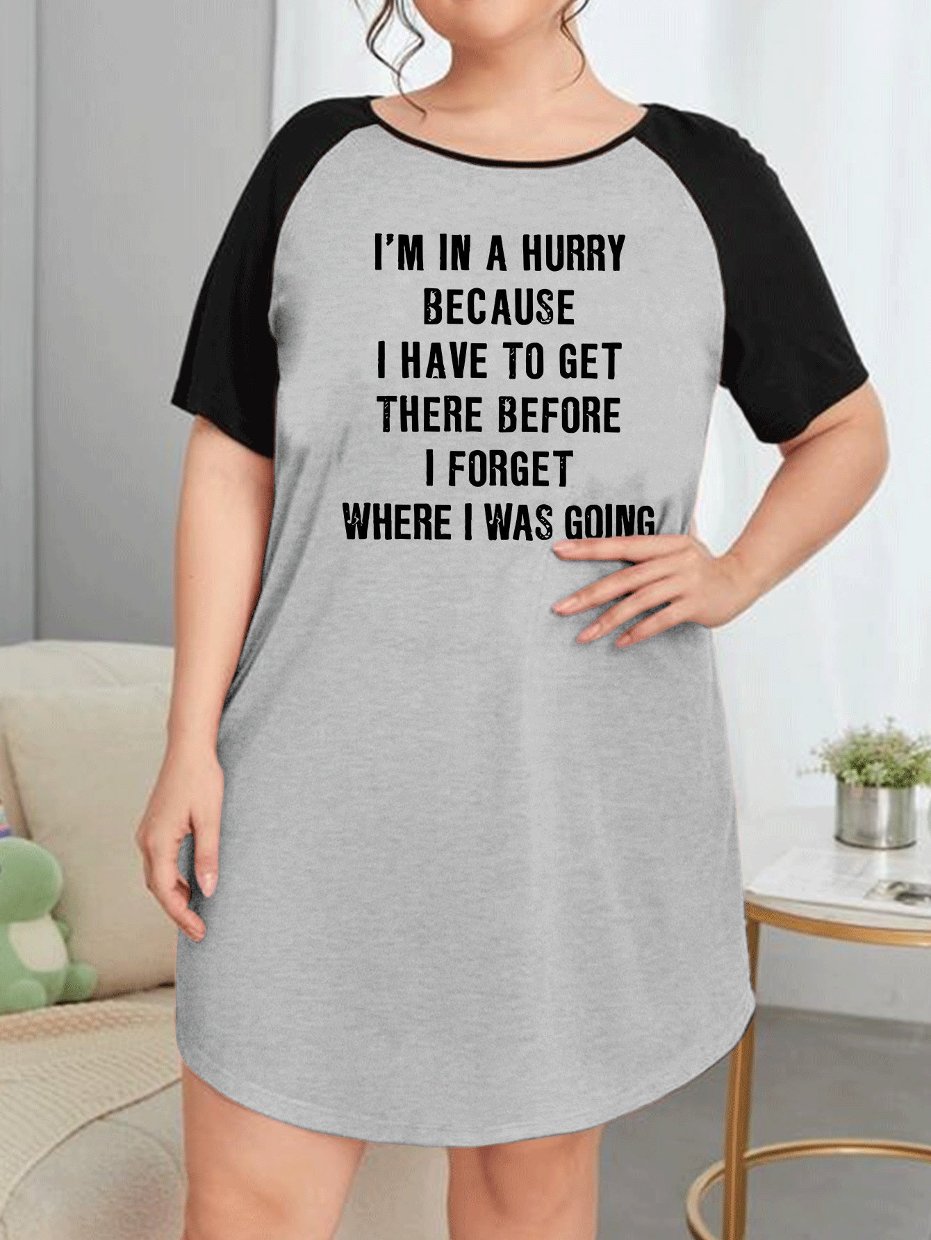  Slogan Print Raglan Sleeve Tee Sleep Dress