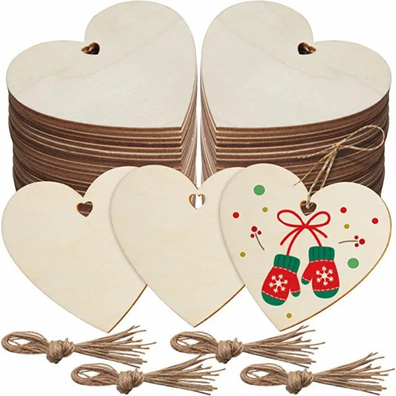 10pcs DIY Blank Wood Chip Christmas Decoration Love Heart Shaped Hand-Painted