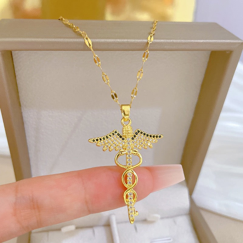Girl's Rotating Dragonfly Cross Necklace for Wedding Jewelry