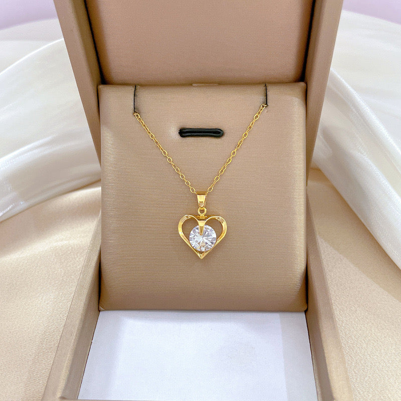 Girl's Heart Zircon Necklace - Light Banquet Wedding Jewelry