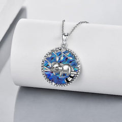 Girl's Raccoon Abalone Pendant Necklace Charm And Life Tree Animal Jewelry