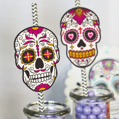 24pcs Mexican Of The Dead Party Paper Straw Insert Halloween Skull
