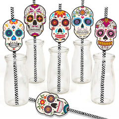 24pcs Mexican Of The Dead Party Paper Straw Insert Halloween Skull
