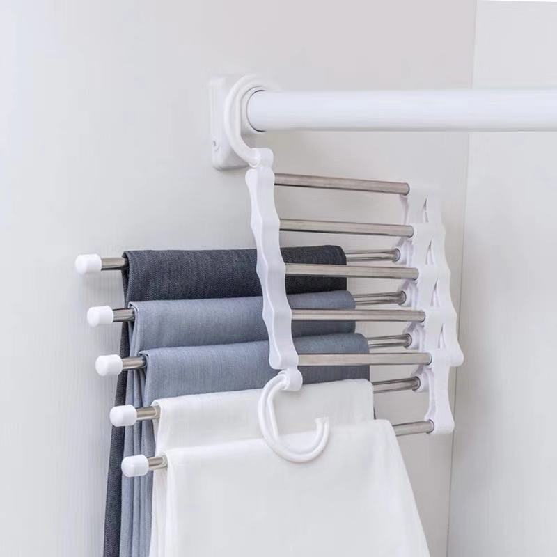 5 In 1 Stainless Steel Pants Hanger Folding Storage Rack Trousers Hanger