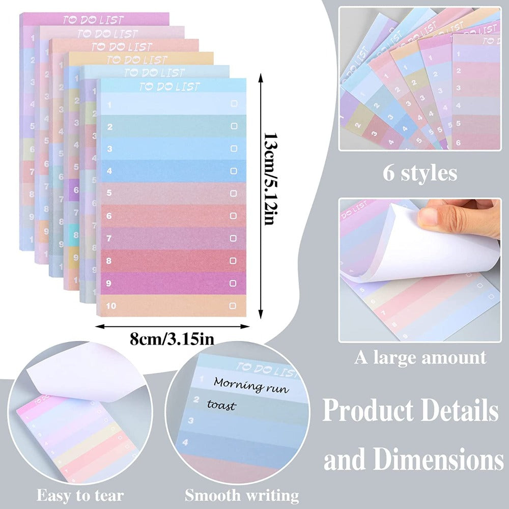 6pcs 300sheet Rainbow TO DO LIST Tearable Planning Notebook