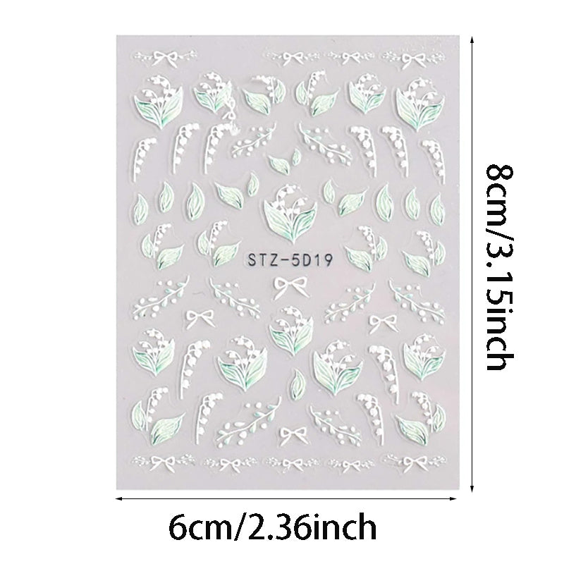 3D Embossed Spring Flower Nail Art Decals 5D Colorful Summer Floral Supplies