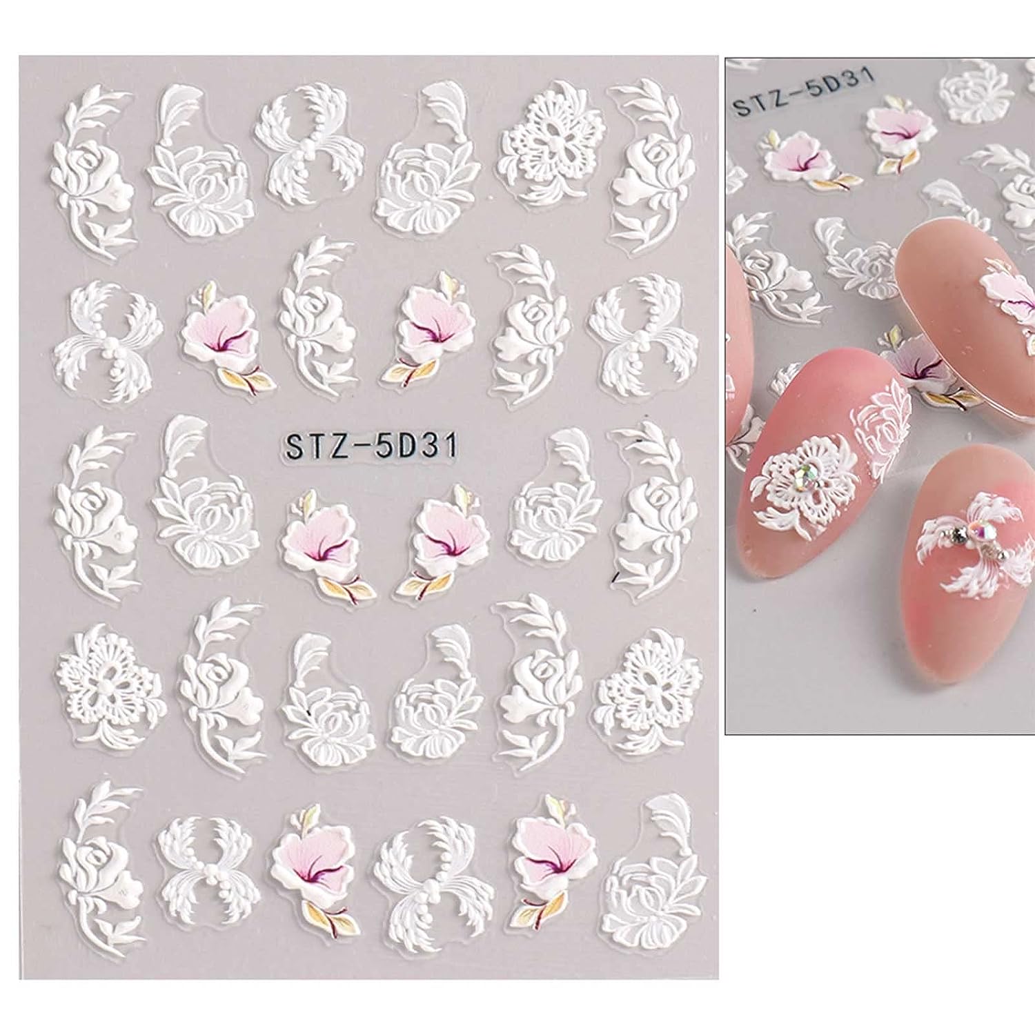 3D Embossed Spring Flower Nail Art Decals 5D Colorful Summer Floral Supplies