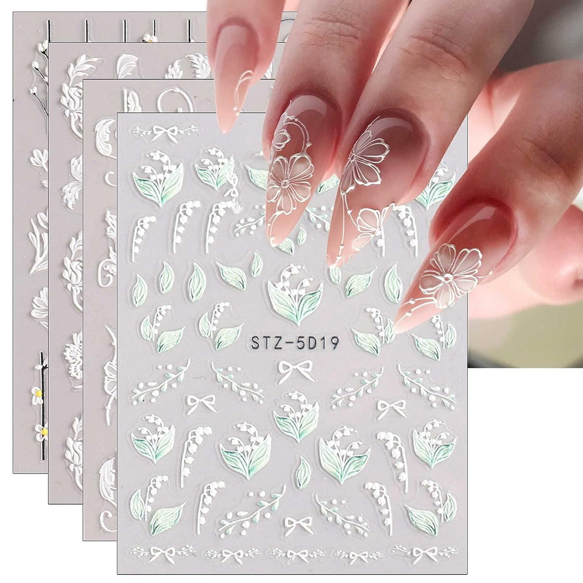3D Embossed Spring Flower Nail Art Decals 5D Colorful Summer Floral Supplies