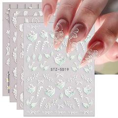 3D Embossed Spring Flower Nail Art Decals 5D Colorful Summer Floral Supplies
