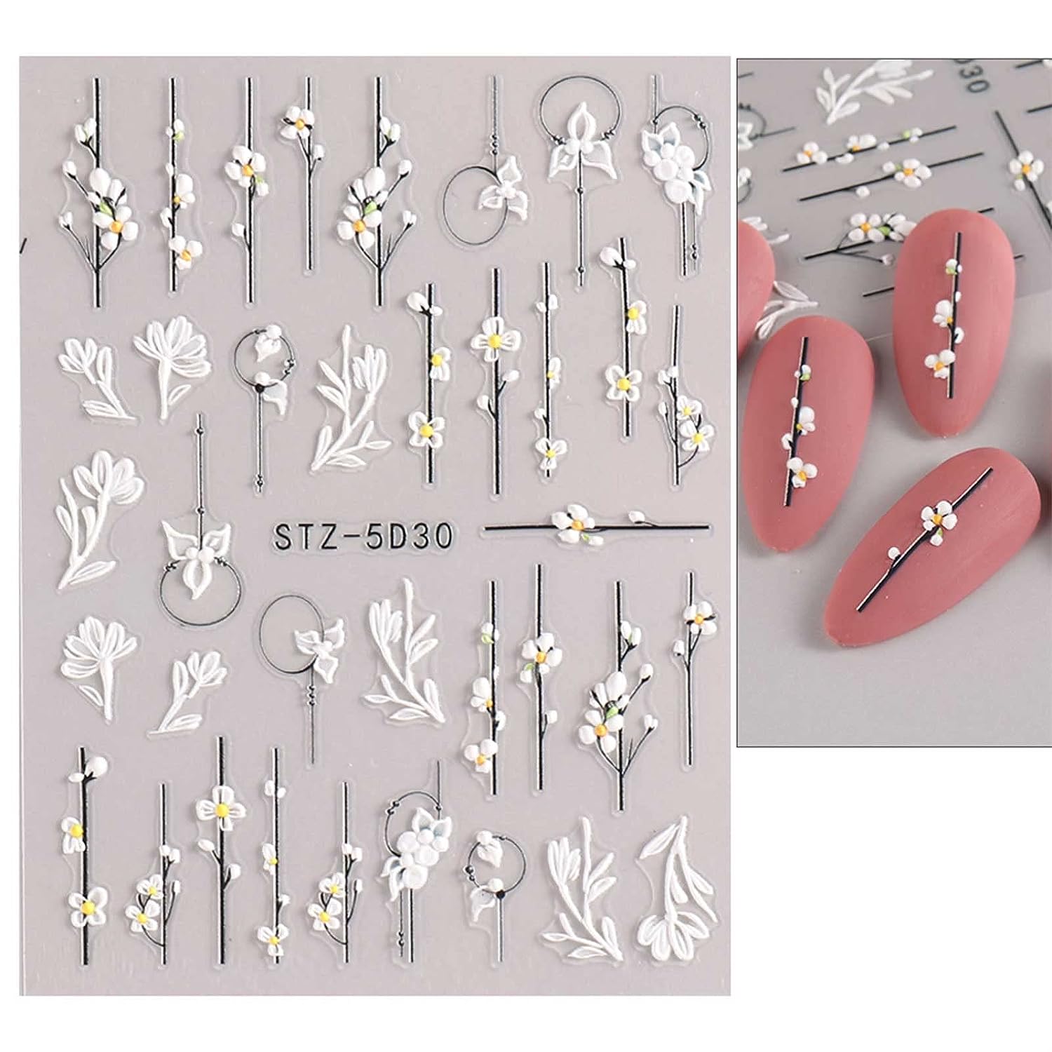 3D Embossed Spring Flower Nail Art Decals 5D Colorful Summer Floral Supplies