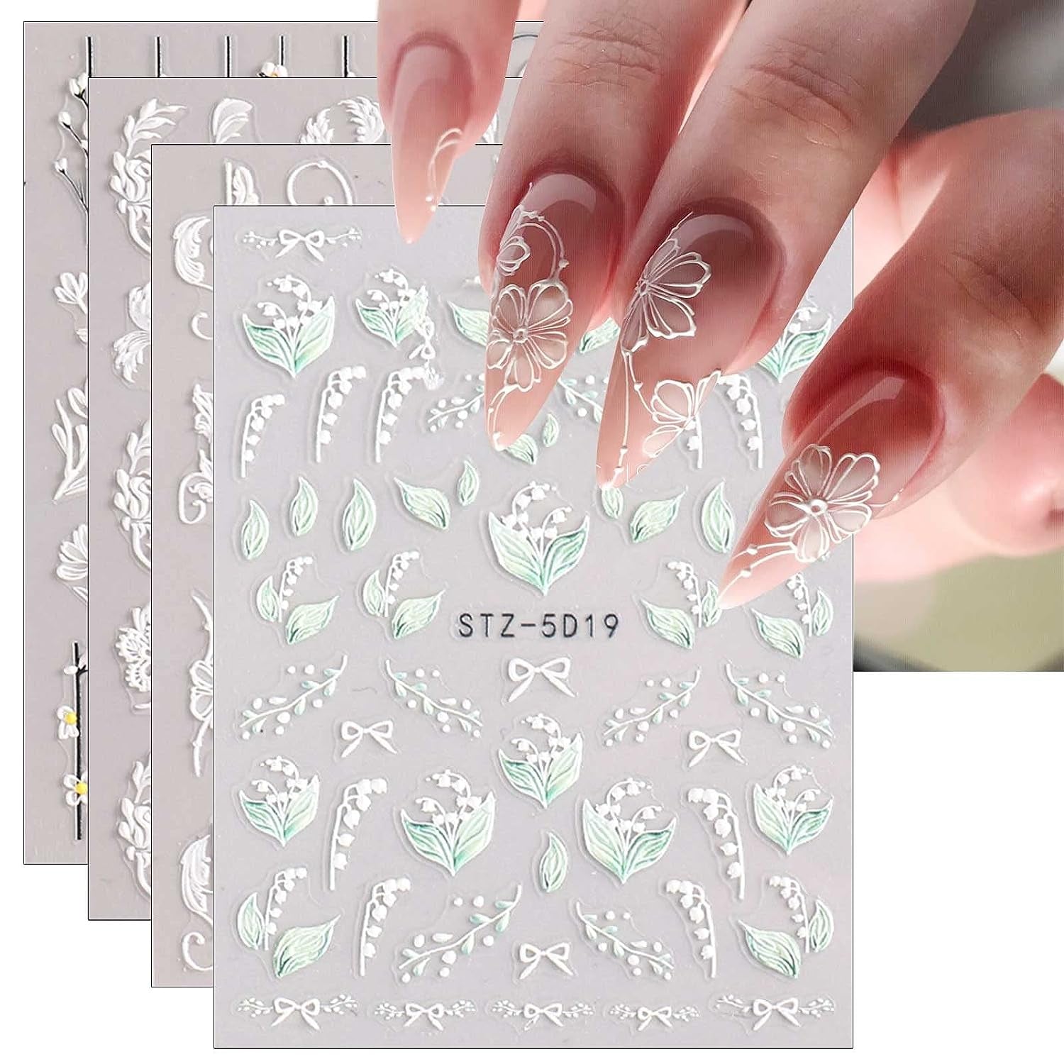 3D Embossed Spring Flower Nail Art Decals 5D Colorful Summer Floral Supplies