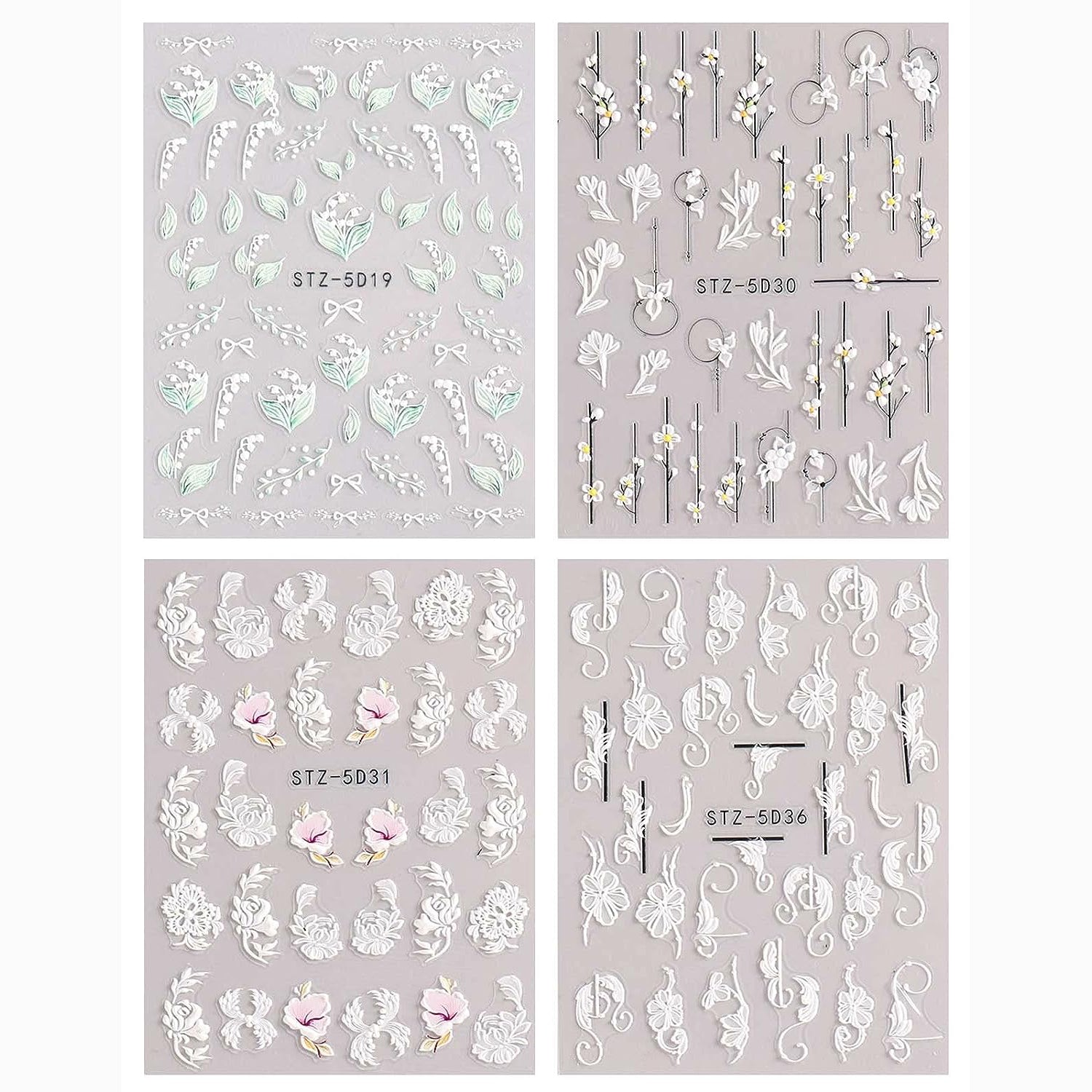 3D Embossed Spring Flower Nail Art Decals 5D Colorful Summer Floral Supplies